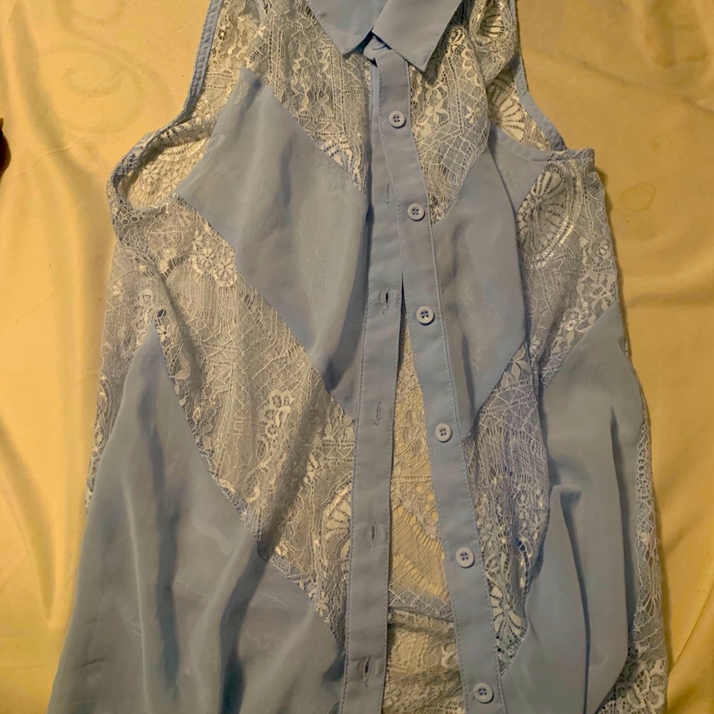 Beautiful Lace front and back sky blue tank top
